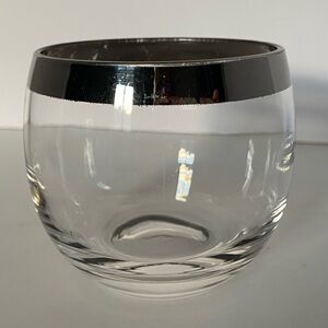 Vintage Roly Poly Wide Silver Band Bar Glass Mad Men 2.75” Tall & wide cocktail